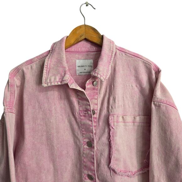 Celebrity Pink Woman's Faded Pink Button Up Jean Shacket Size Small - Picture 2 of 7